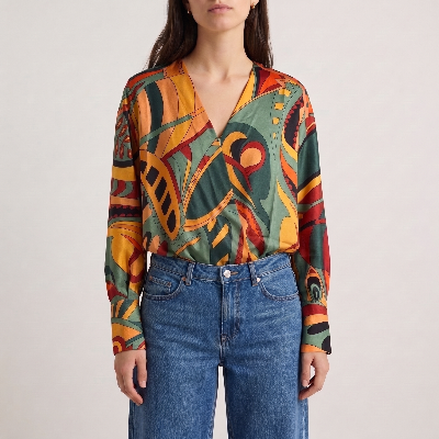 Blusa estampada assimétrica multicolor