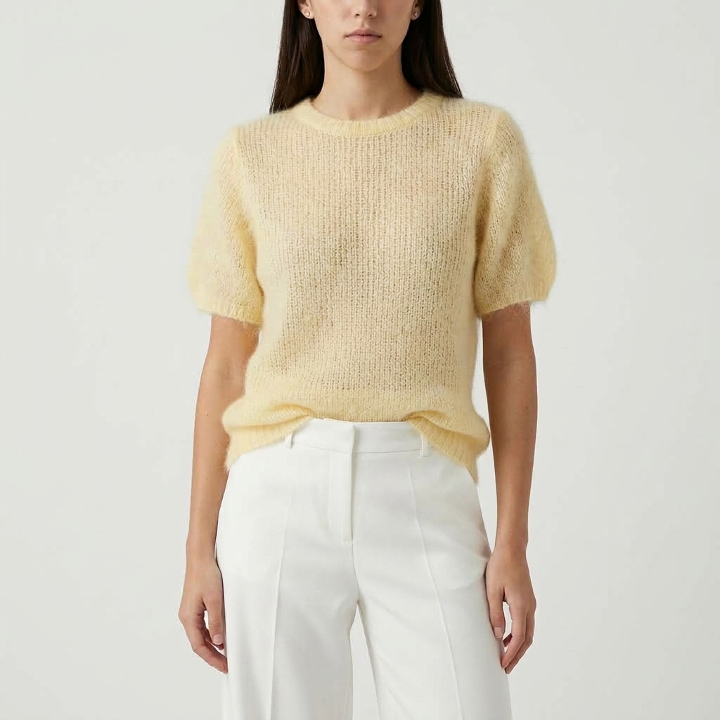 Camisola mohair manga curta amarela