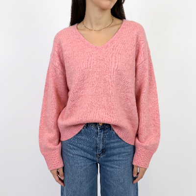 Camisola de malha rosa c/ decote em V