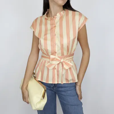 Camisa riscas com laço - amarelo e laranja