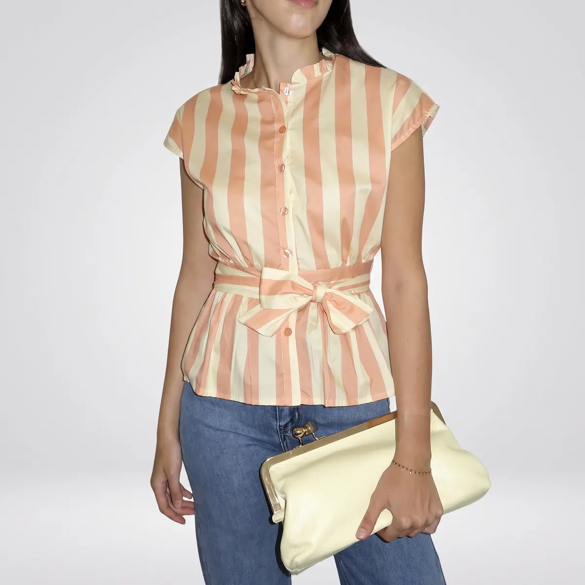 Camisa riscas com laço - amarelo e laranja — foto 2 de 2