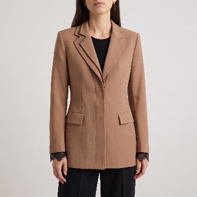 Blazer camel c/ ombreiras e renda