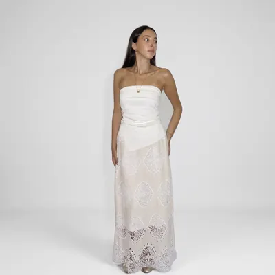 Saia midi creme com renda