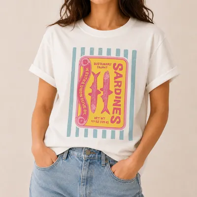T-shirt sardinhas vintage em branco
