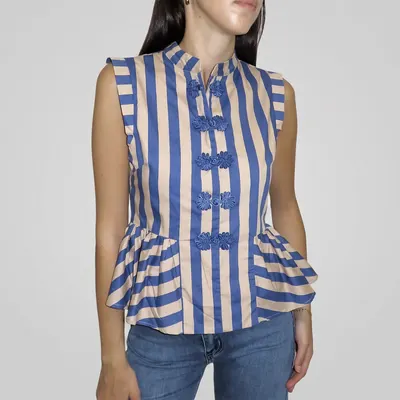 Camisa riscas inspiração oriental - azul e bege