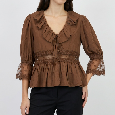 Blusa castanha c/ renda