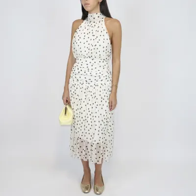Vestido tule bolas com decote halter - creme 