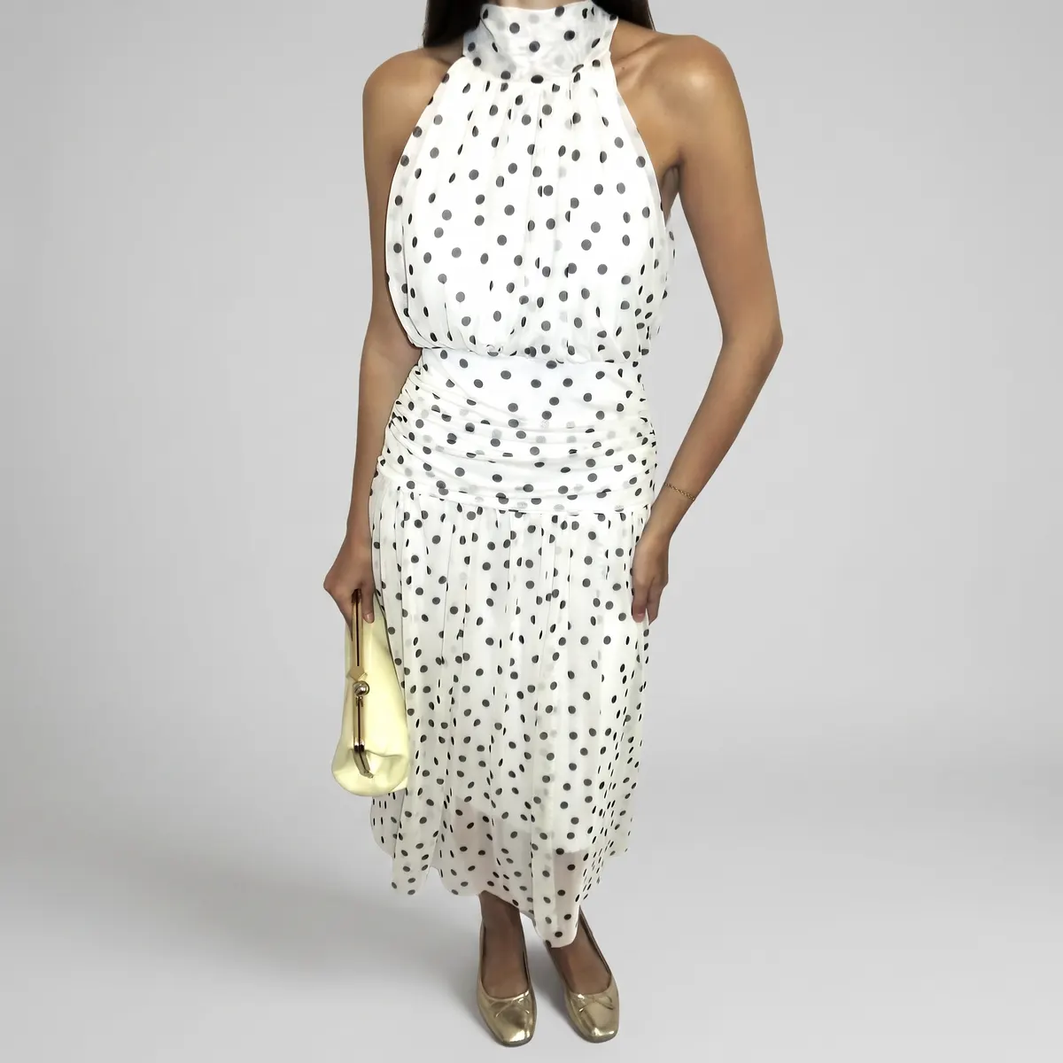 Vestido tule bolas com decote halter - creme  — foto 2 de 2