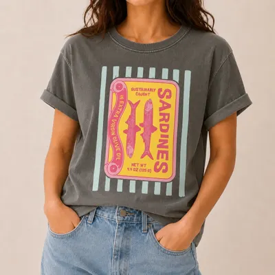 T-shirt sardinhas vintage em cinzento 