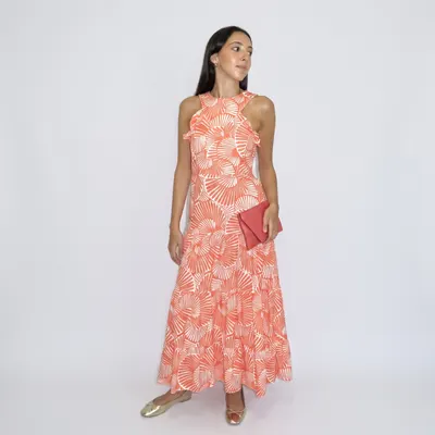 Vestido laranja e branco