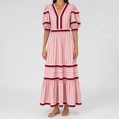 Vestido riscas c/ decote em v