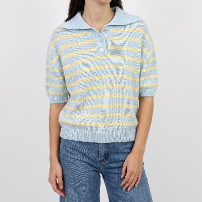 Polo de malha riscas azul e amarelo