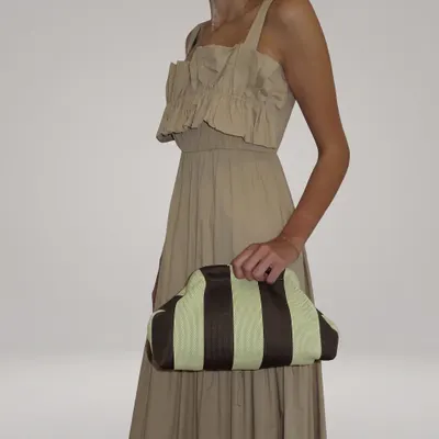 Clutch riscas em malha - amarela e castanha