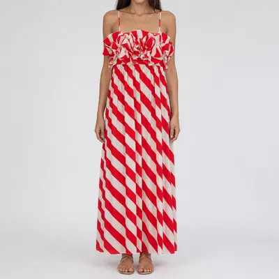 Vestido riscas - branco e vermelho 