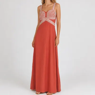 Vestido linho c/ peito bordado 