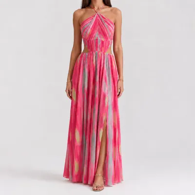 Vestido em crepe c/ estampado abstrato